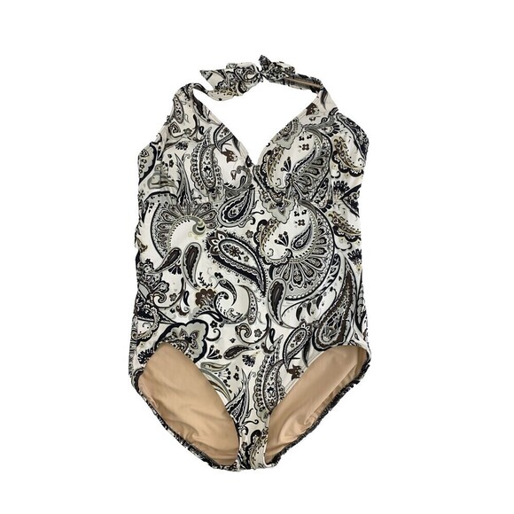 Lands End Halter One Piece Swimsuit Brown Paisley New Without Tags Womens 16 - Picture 2 of 13